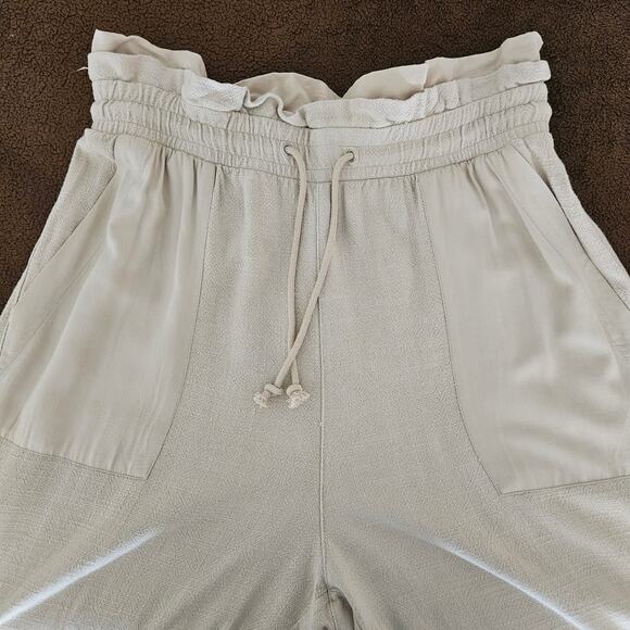 NWT BLANKNYC Ruffled Smocked Paperbag Elastic Waist Pull On Linen Jogger Pant L - Picture 6 of 12